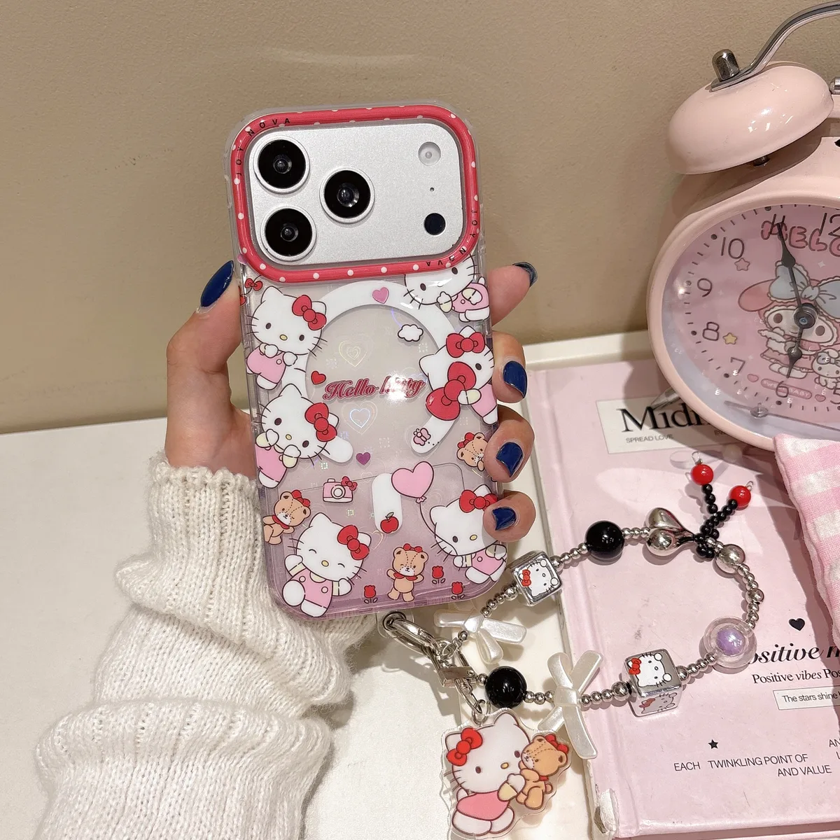 Sanrio Hello Kitty Clear Pink Polka Dot Case for iPhone 17 16 15 14 13 Pro Max — MagSafe